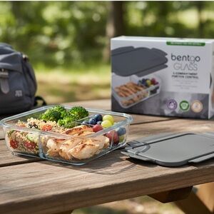 Bentgo Glass 3-Compartment Lunch Box - Gray Leak-Proof Bento Meal Prep Container